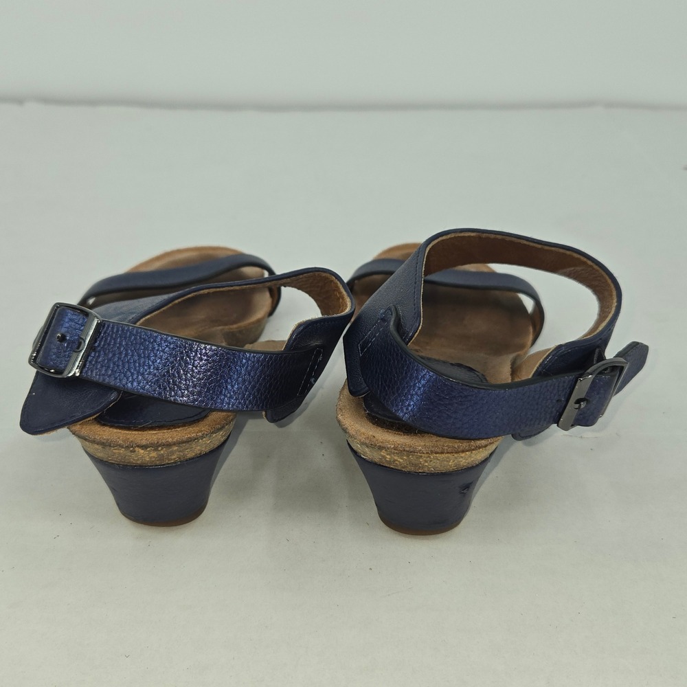 Sofft Wedge Sandals Womens 7M Blue Leather Metallic Strappy Comfort Summer - Picture 4 of 13